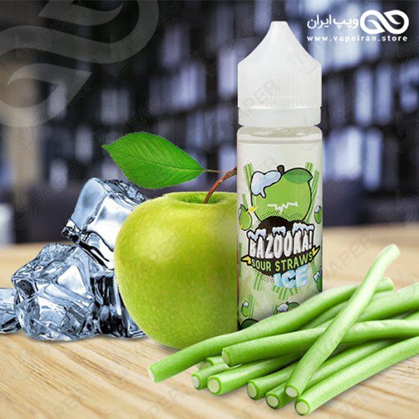 bazooka-sourstraws-greenapple-ice-eliquid جویس سیب سبز یخی Bazooka Green Apple ICE - Image 1